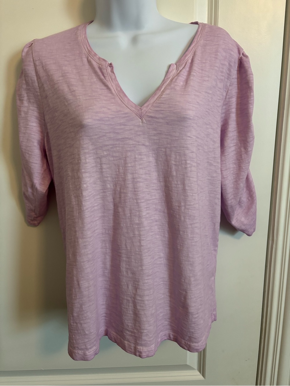 NZT Women's Pink V-Neck 3/4 Ruffled Sleeve Top M